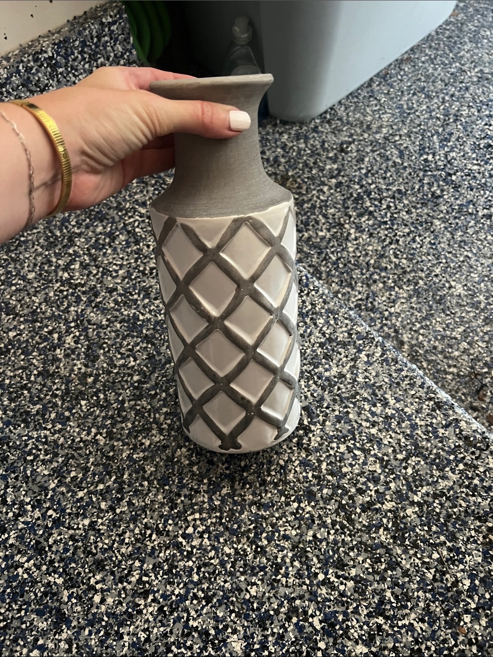 Kirklands Gray and White Textured Ceramic Vase